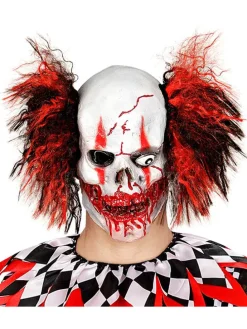 Bloederige clown doodshoofdmasker wit/rood
