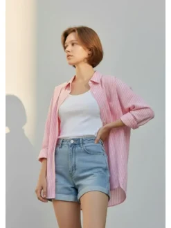 Blouse lichtroze/wit