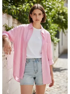Blouse lichtroze/wit