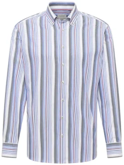 Blouse - modern fit - blauw/grijs/wit