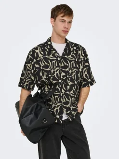 Blouse "Onsharvi" - relaxed fit - zwart/beige
