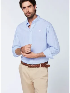 Blouse - regular fit - lichtblauw/wit