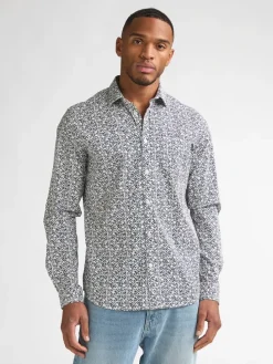 Blouse - slim fit - wit/donkerblauw
