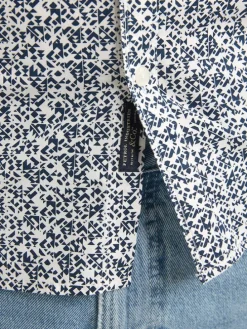 Blouse - slim fit - wit/donkerblauw