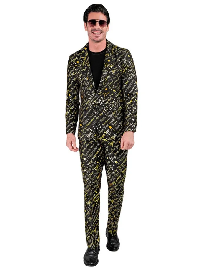 2-delige outfit "Happy New Year" zwart/goudkleurig