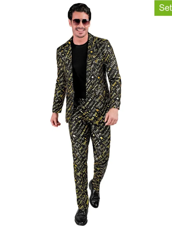 2-delige outfit "Happy New Year" zwart/goudkleurig