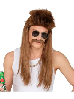 2-delige set: pruik en snor-baard 'Redneck" lichtbruin