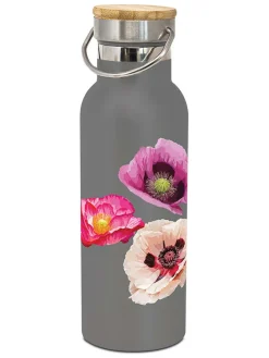 Drinkfles "Fabulous Poppies" grijs/roze - 500 ml