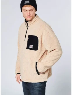 Fleece trui beige/zwart