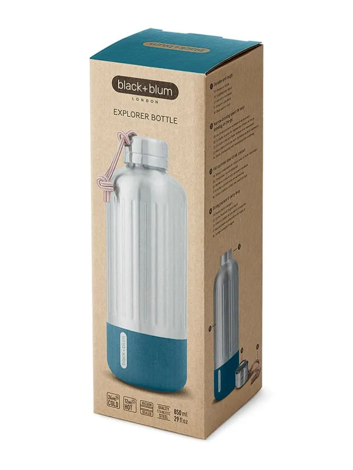 Isoleerfles "Explorer" zilverkleurig/blauw - 850 ml