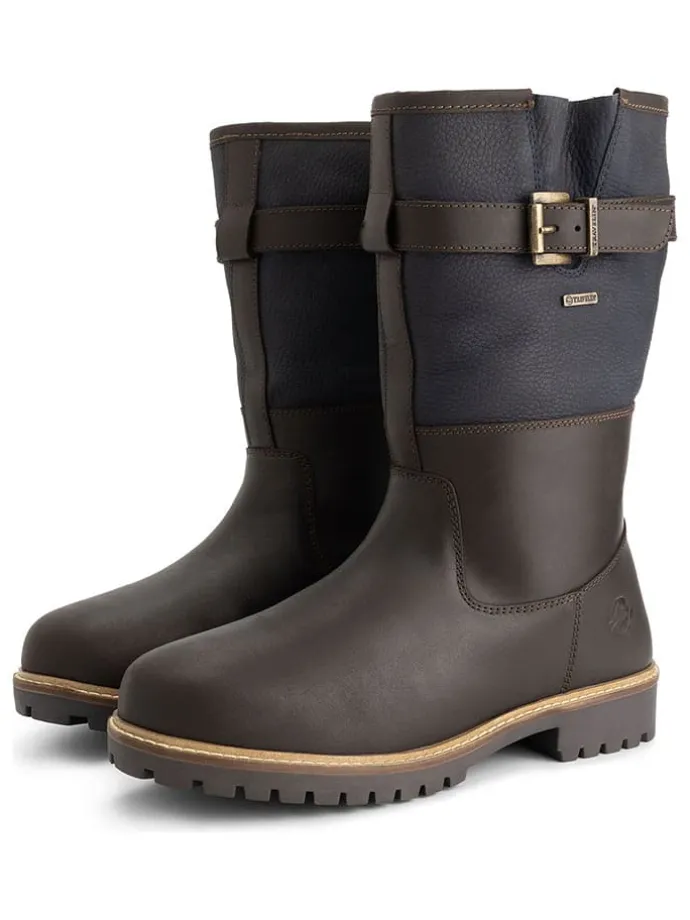 Leren boots "Fjaere" bruin/donkerblauw