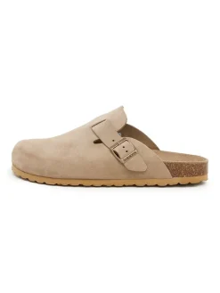 Leren clogs beige