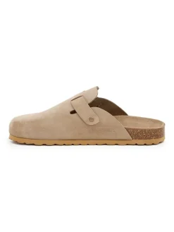 Leren clogs beige