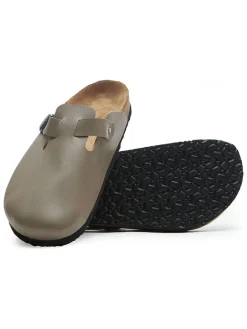 Leren clogs grijs