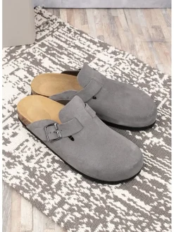 Leren clogs grijs