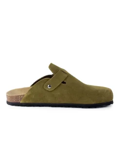 Leren clogs kaki