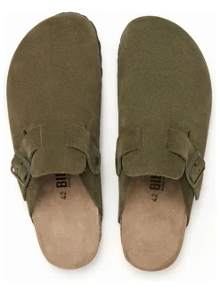 Leren clogs kaki