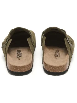Leren clogs kaki