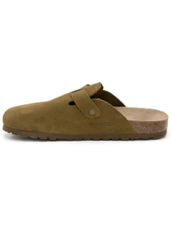 Leren clogs kaki