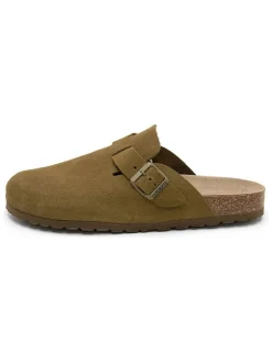 Leren clogs kaki