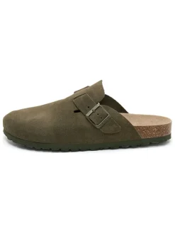 Leren clogs kaki