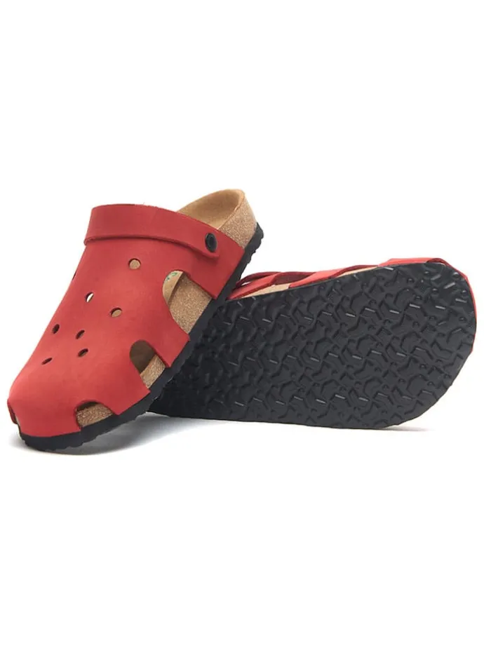 Leren clogs rood