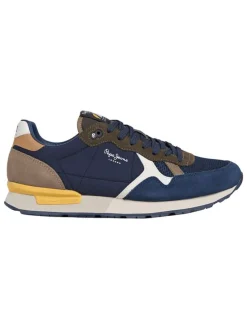 Leren hardloopschoenen donkerblauw/kaki