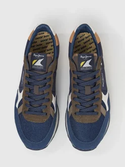 Leren hardloopschoenen donkerblauw/kaki