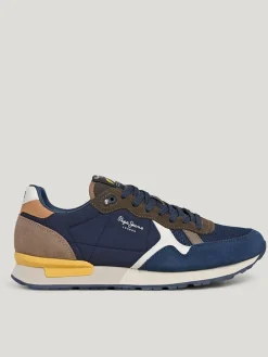 Leren hardloopschoenen donkerblauw/kaki