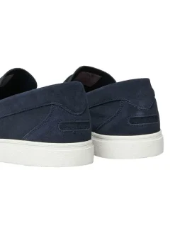 Leren instappers donkerblauw