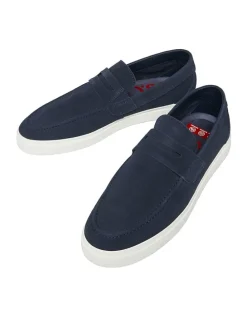 Leren instappers donkerblauw
