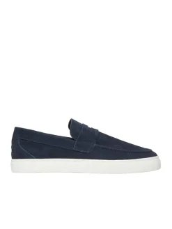 Leren instappers donkerblauw