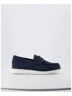 Leren instappers donkerblauw