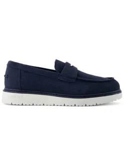 Leren instappers donkerblauw