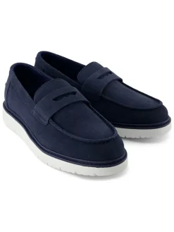 Leren instappers donkerblauw