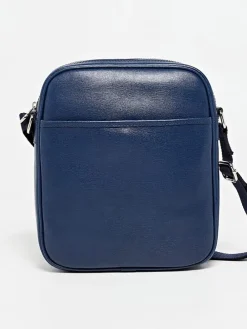 Leren schoudertas "Hemi" blauw - (B)24 x (H)27 x (D)7 cm