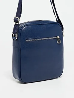 Leren schoudertas "Hemi" blauw - (B)24 x (H)27 x (D)7 cm
