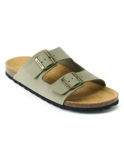 Leren slippers "Alberto" kaki