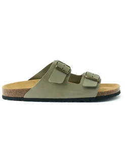 Leren slippers "Alberto" kaki