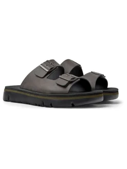 Leren slippers antraciet
