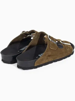 Leren slippers "Atlas" kaki/zwart