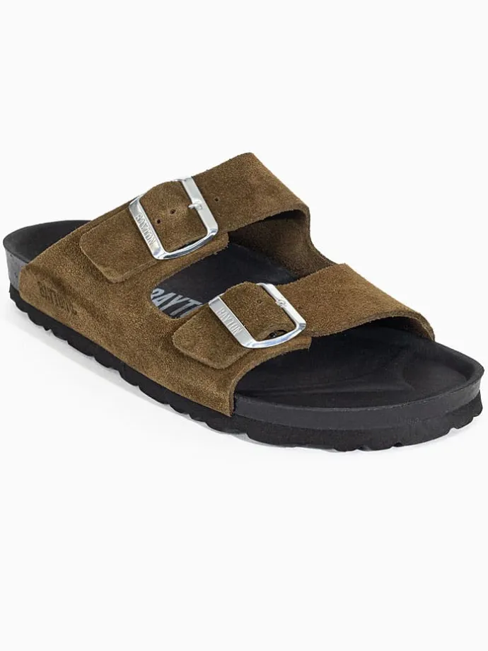 Leren slippers "Atlas" kaki/zwart