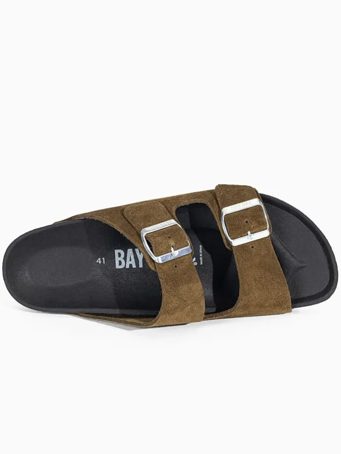 Leren slippers "Atlas" kaki/zwart