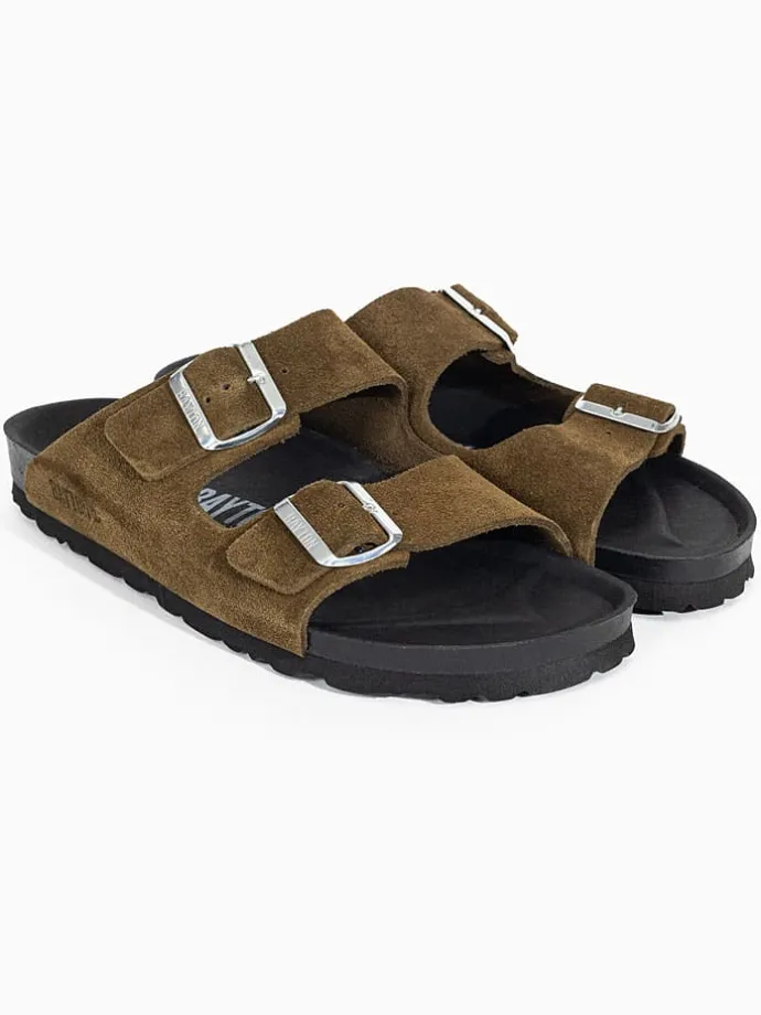 Leren slippers "Atlas" kaki/zwart