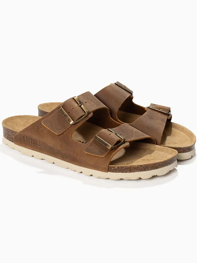 Leren slippers "Atlas" lichtbruin
