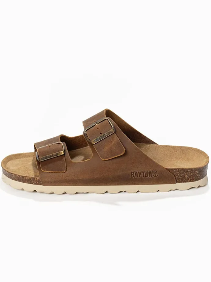 Leren slippers "Atlas" lichtbruin