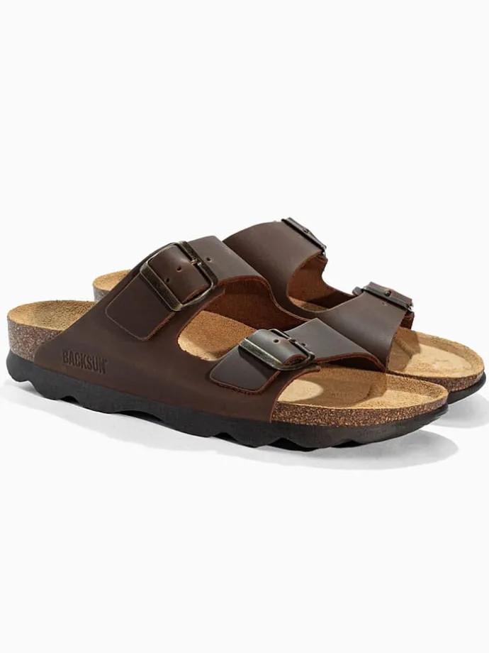 Leren slippers "Bali" bruin