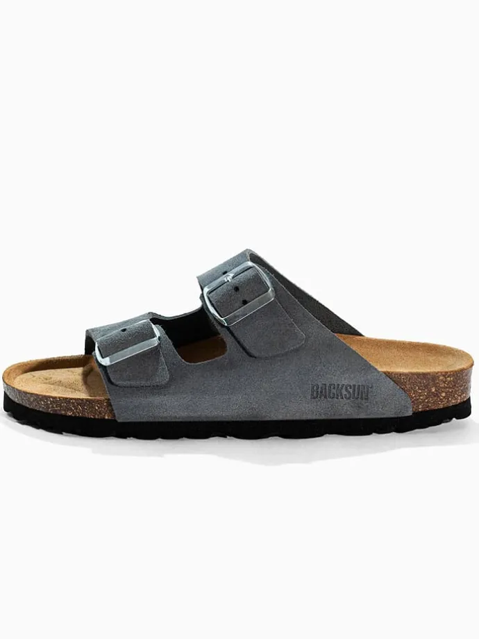 Leren slippers "Bali" grijs
