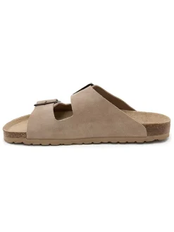 Leren slippers beige