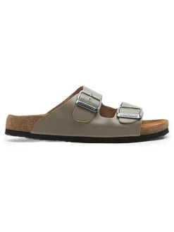 Leren slippers beige